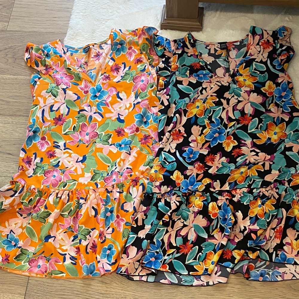 Set of 2 SHEIN Floral Dresses - orange and black